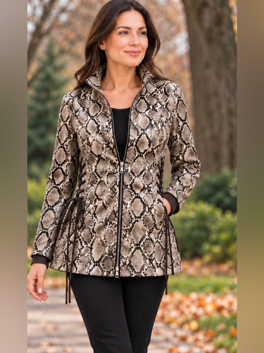 Resumé Free People Snakeskin Print Lace-Up Waist Zip Jacket EU 40 U.S. Medium